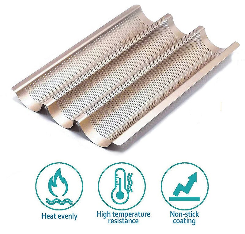 Hesanzol Baguette Pans for Baking 15" x 11", Carbon Steel 3 Loaf Nonstick Baguette Baking Tray for French & Italian Perforated French Bread Pan - Image 2